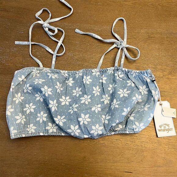 Billabong x Wrangler Women's Floral Crop Tank Top Blue Size L NWT​ - Picture 2 of 8